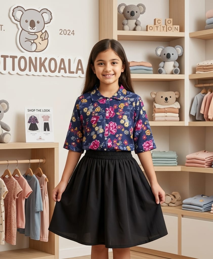 2 piece girls set design top fllowers skirt