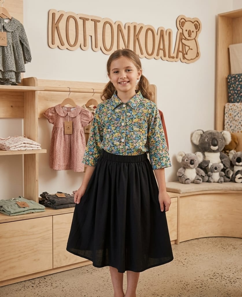 2 piece girls set design top flowers skirt