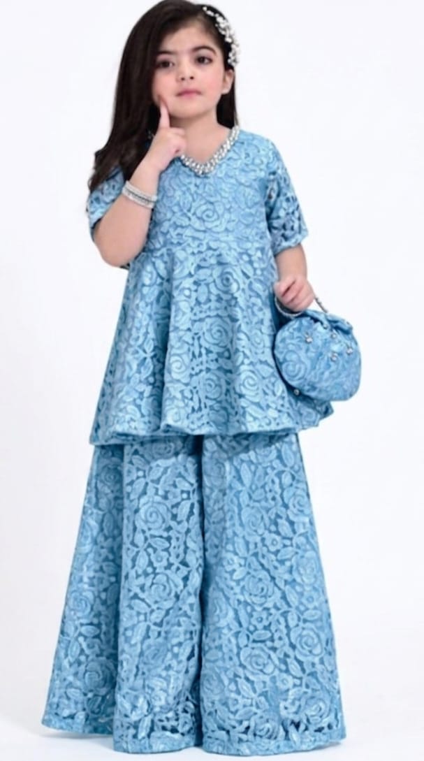 Girls frock plazo with potly purse