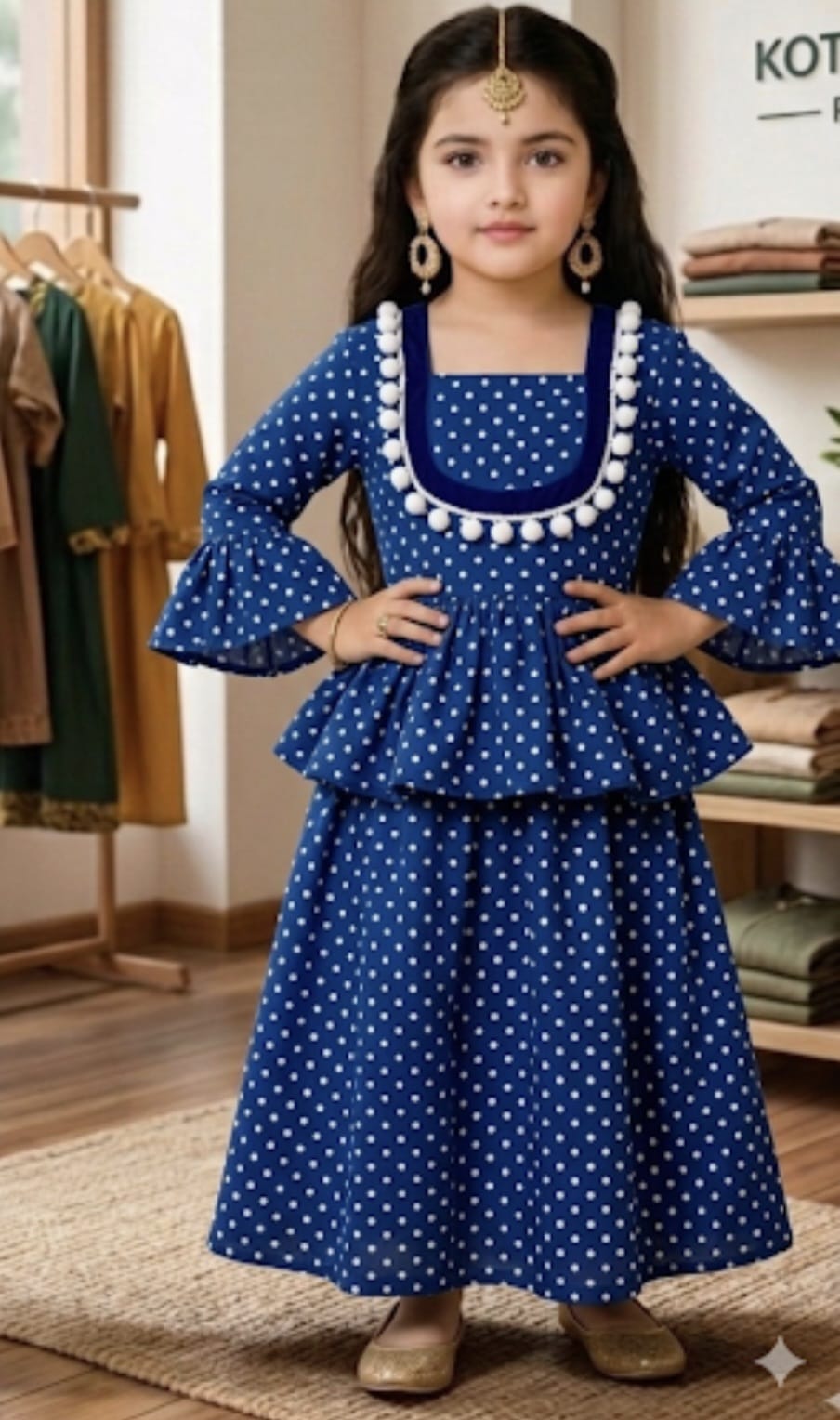 Girls frock plazo polka dots pom pom