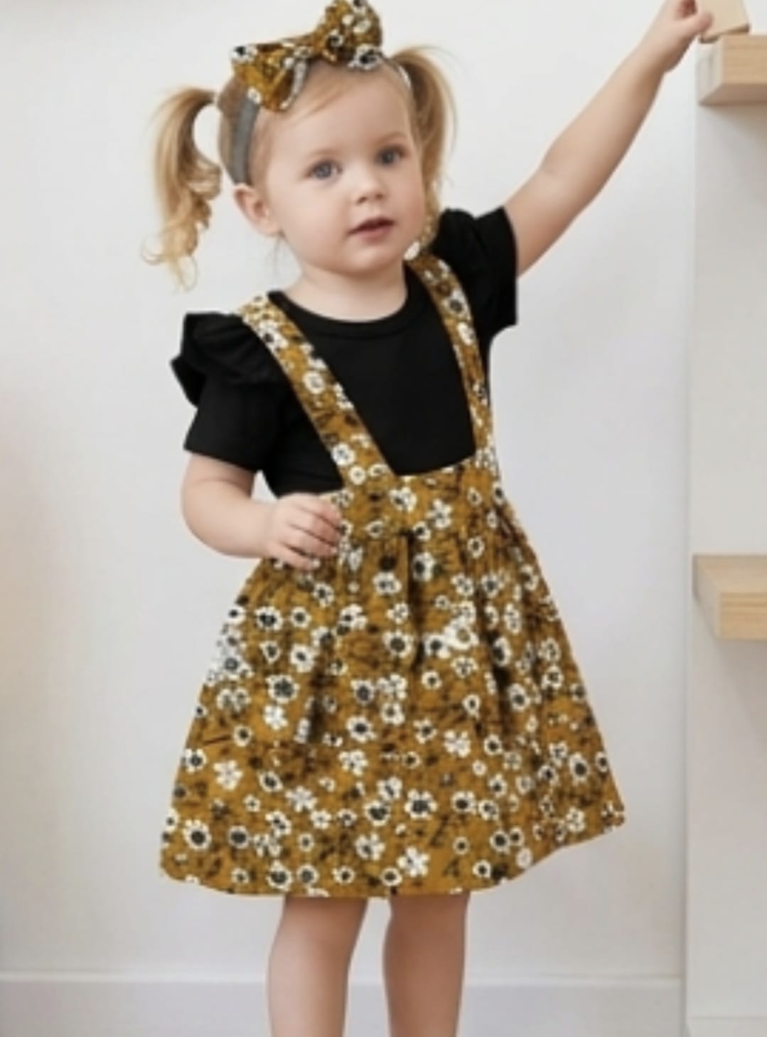 2 piece girls set design top flowers skirt