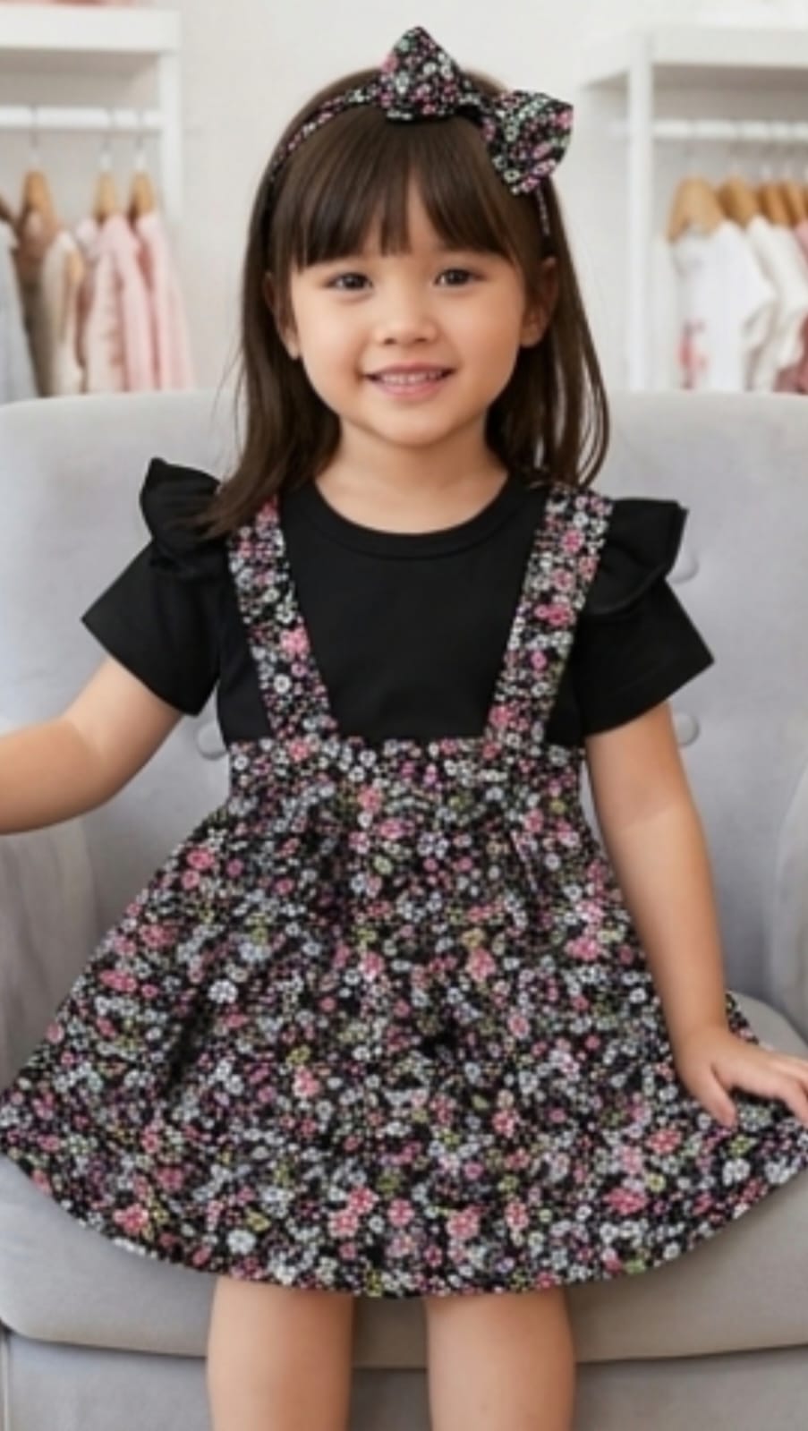 2 piece girls set design top flowers skirt
