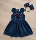 2 piece set jeans frock head band