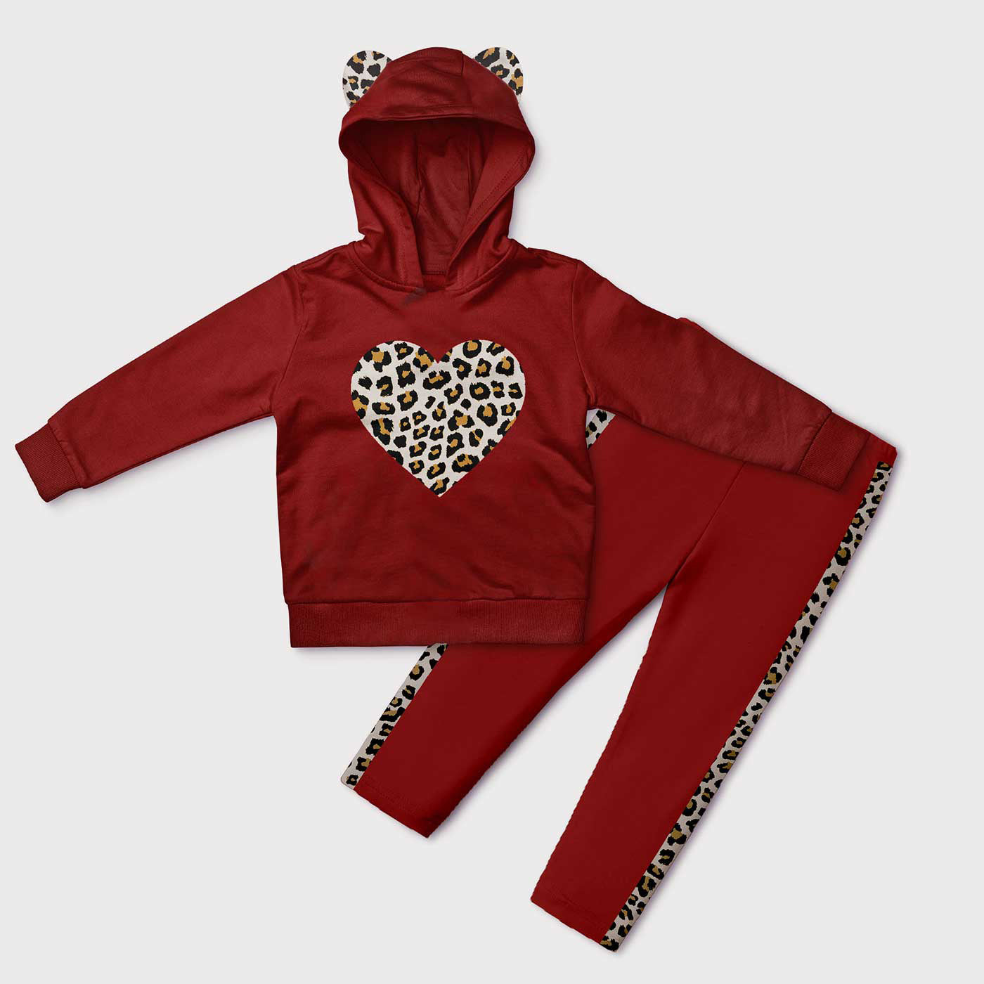 2pcs Girls Toddlers Hooded Tracksuit Leopard (Winter Stuff)