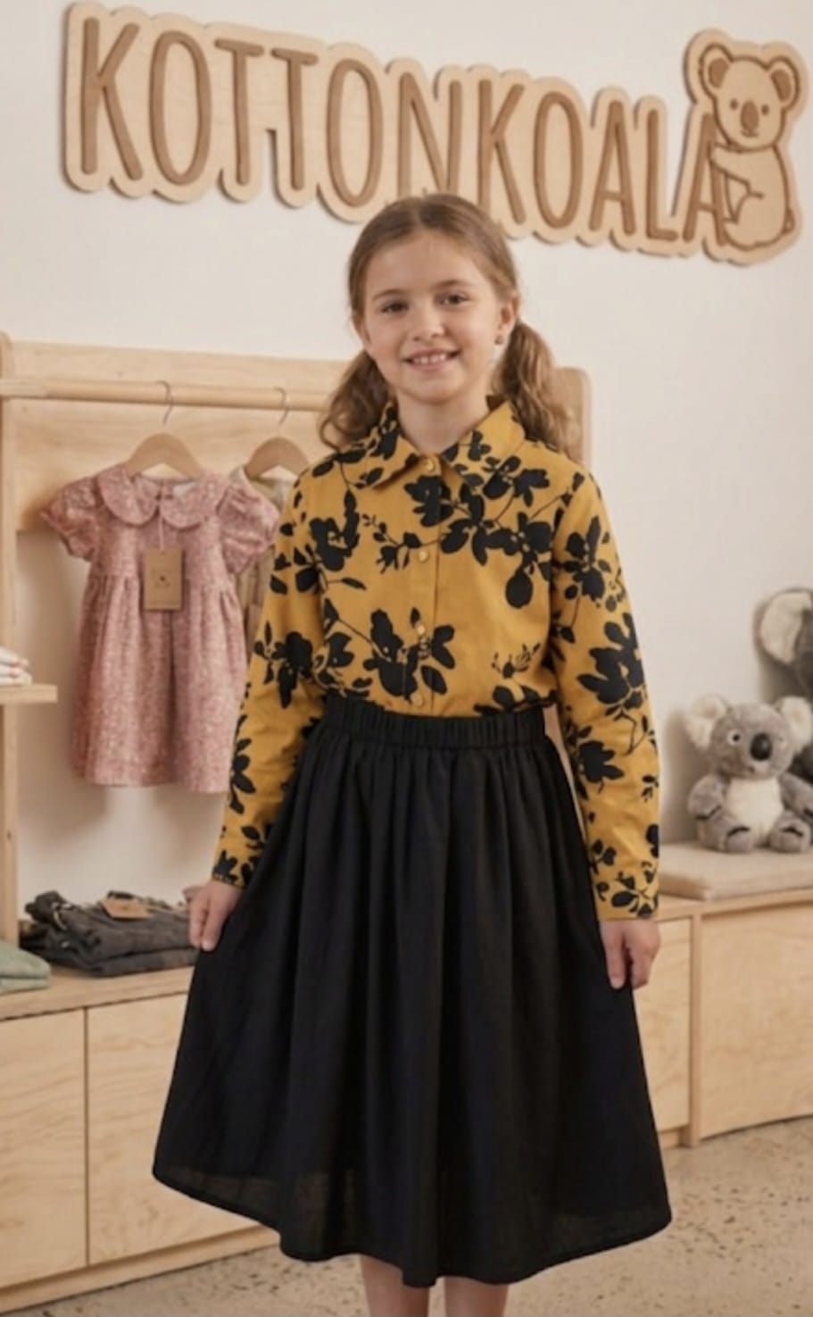 2 piece girls set design top flowers skirt