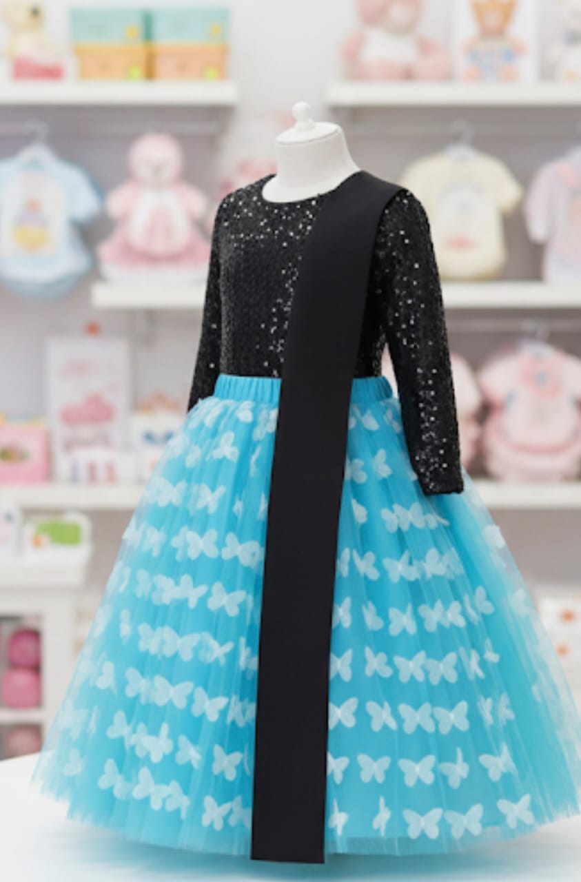 3D party wear butterfly lehenga top dupata set baby girls