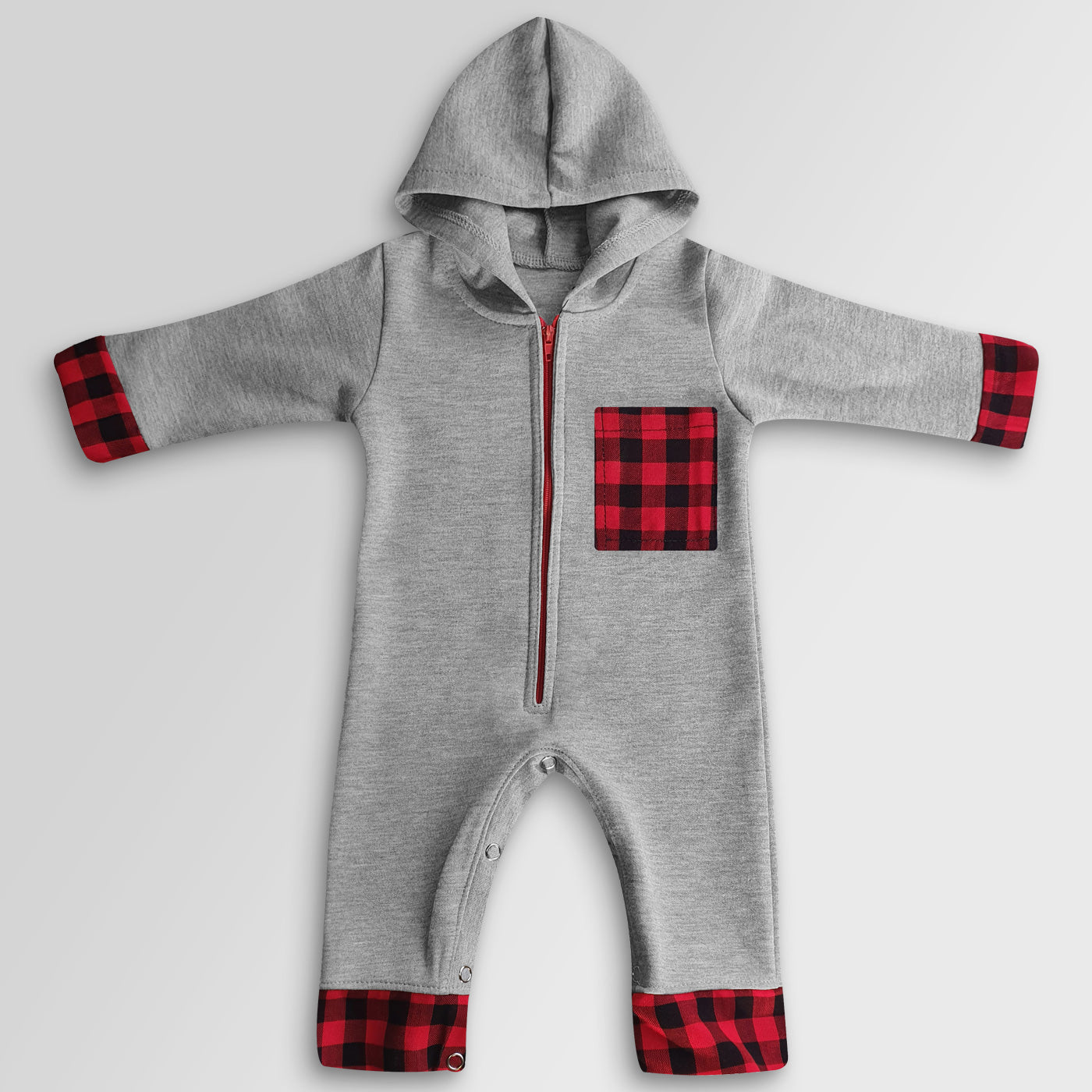 Red Check Hooded Romper for Baby Toddler (Winter Stuff)
