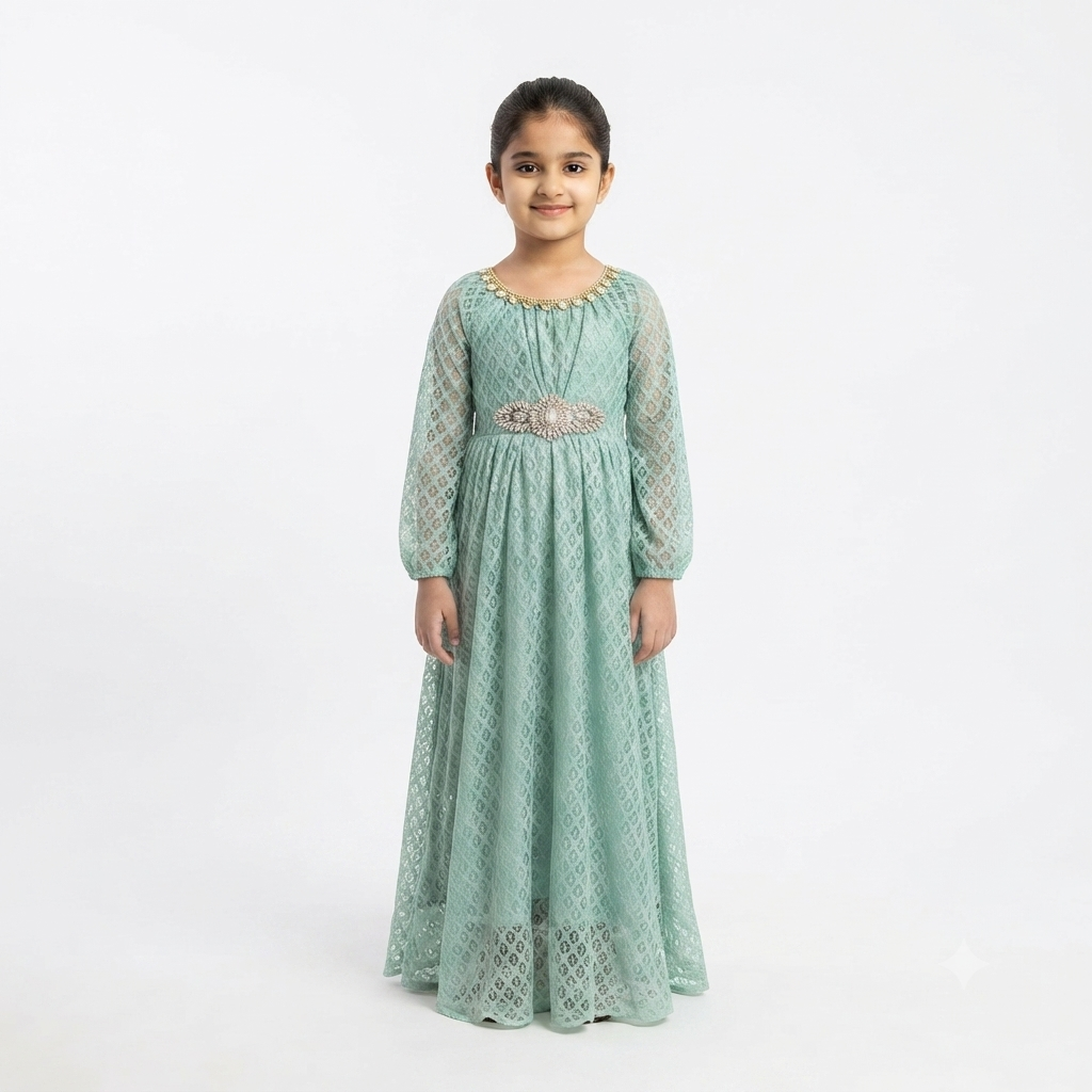 Net frock with broch party wear