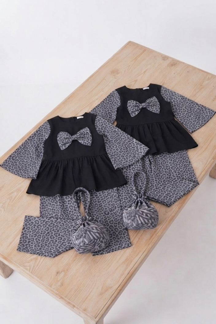 Winter set girls fleece leapored print