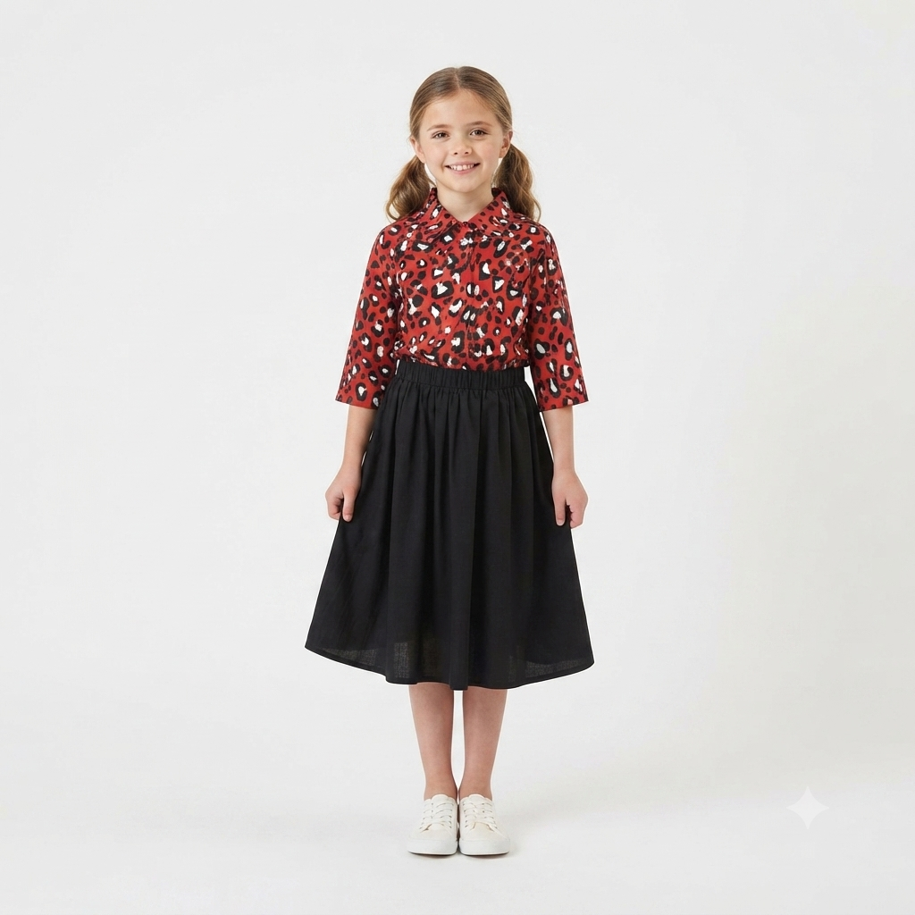 2 piece girls set design top flowers skirt