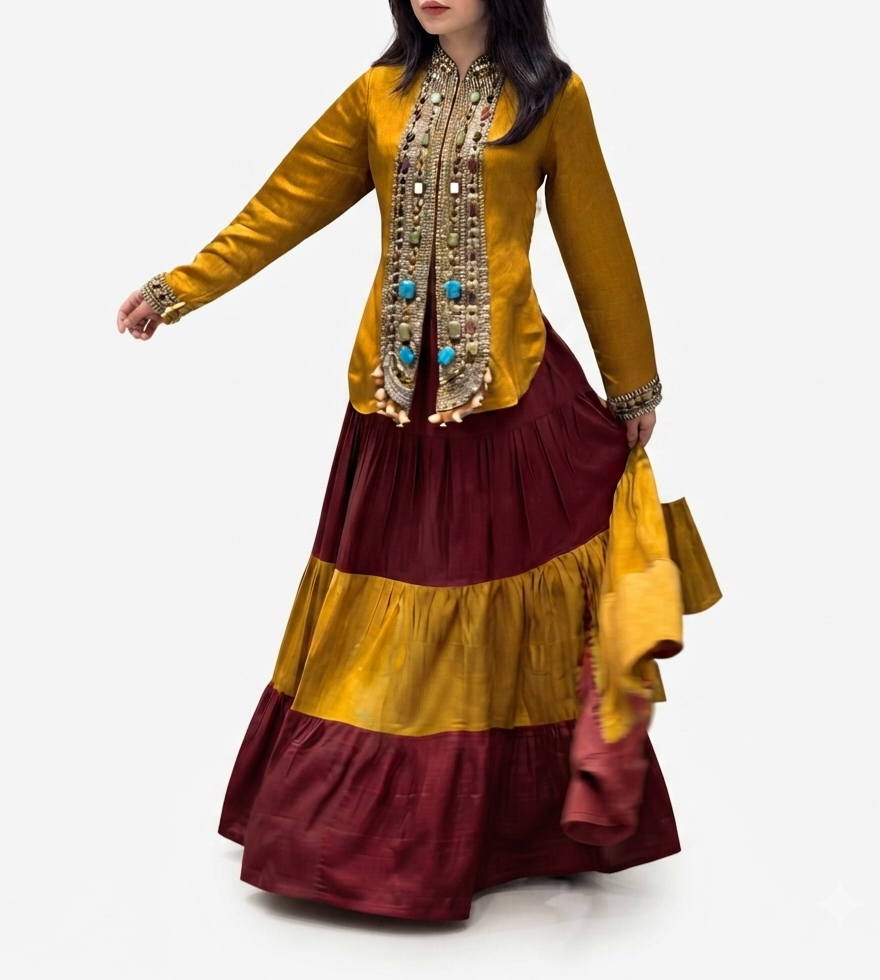 3 piece set skirt top dupata