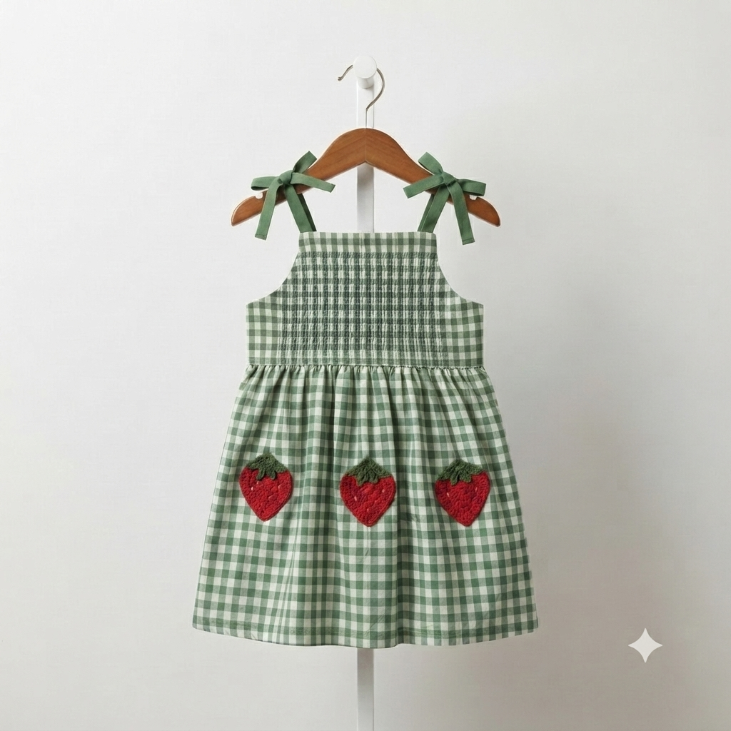 1 piece girls check frock cotton soft summer