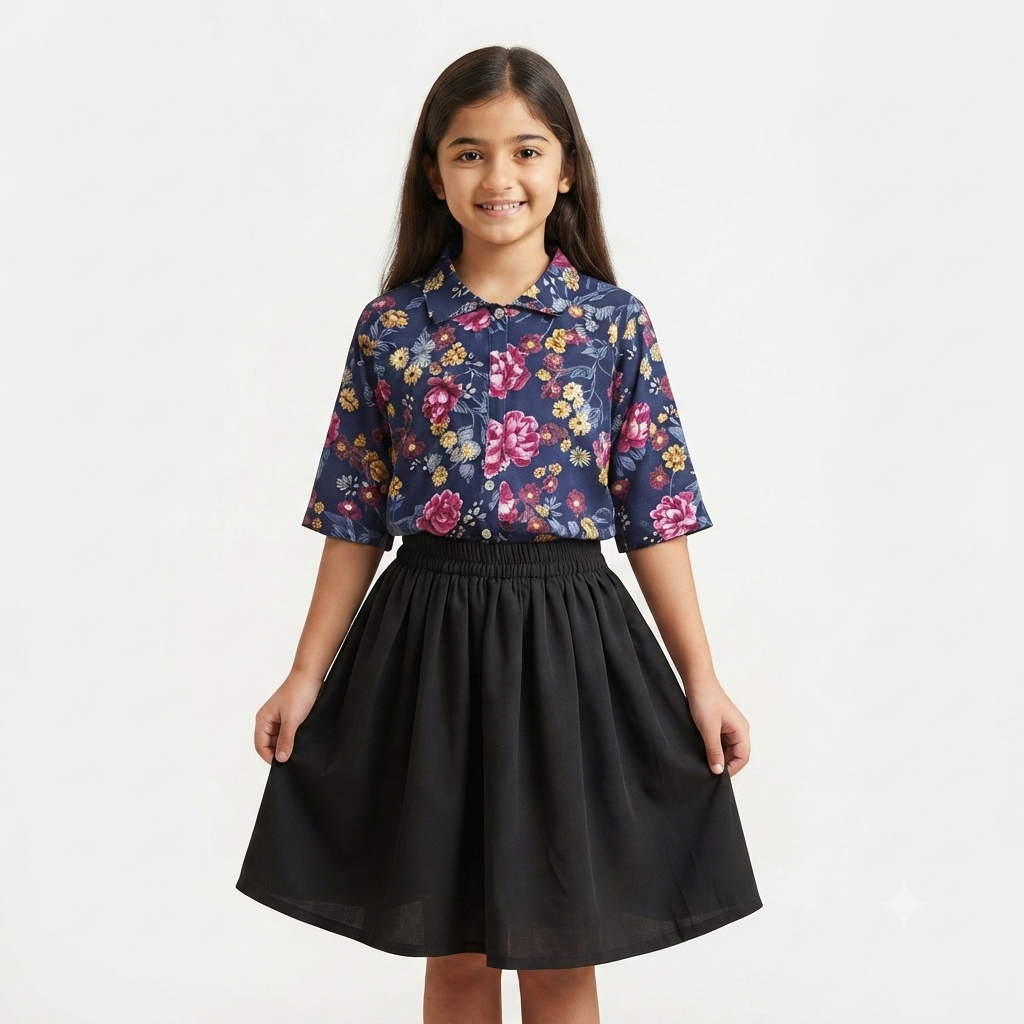 2 piece girls set design top fllowers skirt