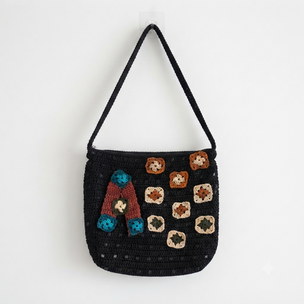 Ladies high quality knitted hand bag black