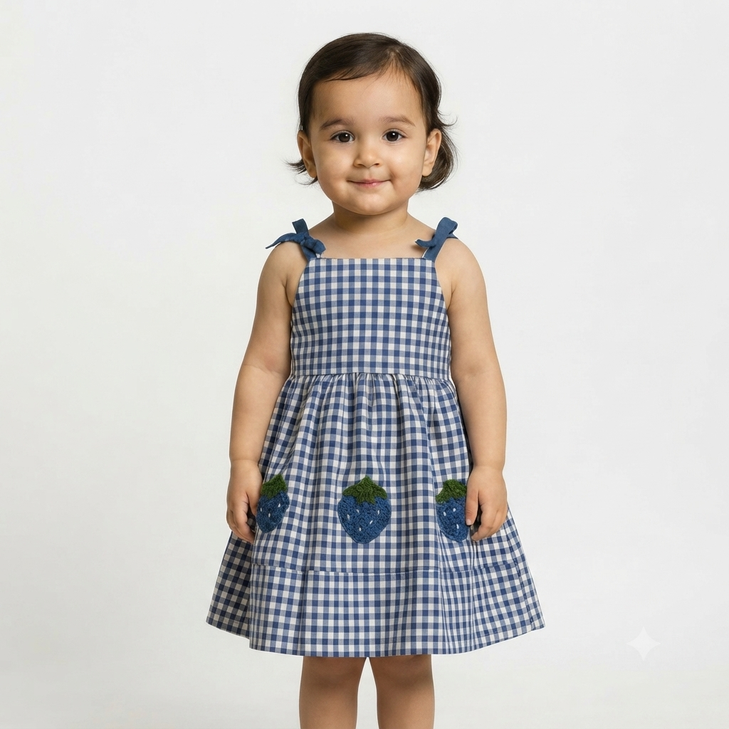 1 piece check blue frock  design