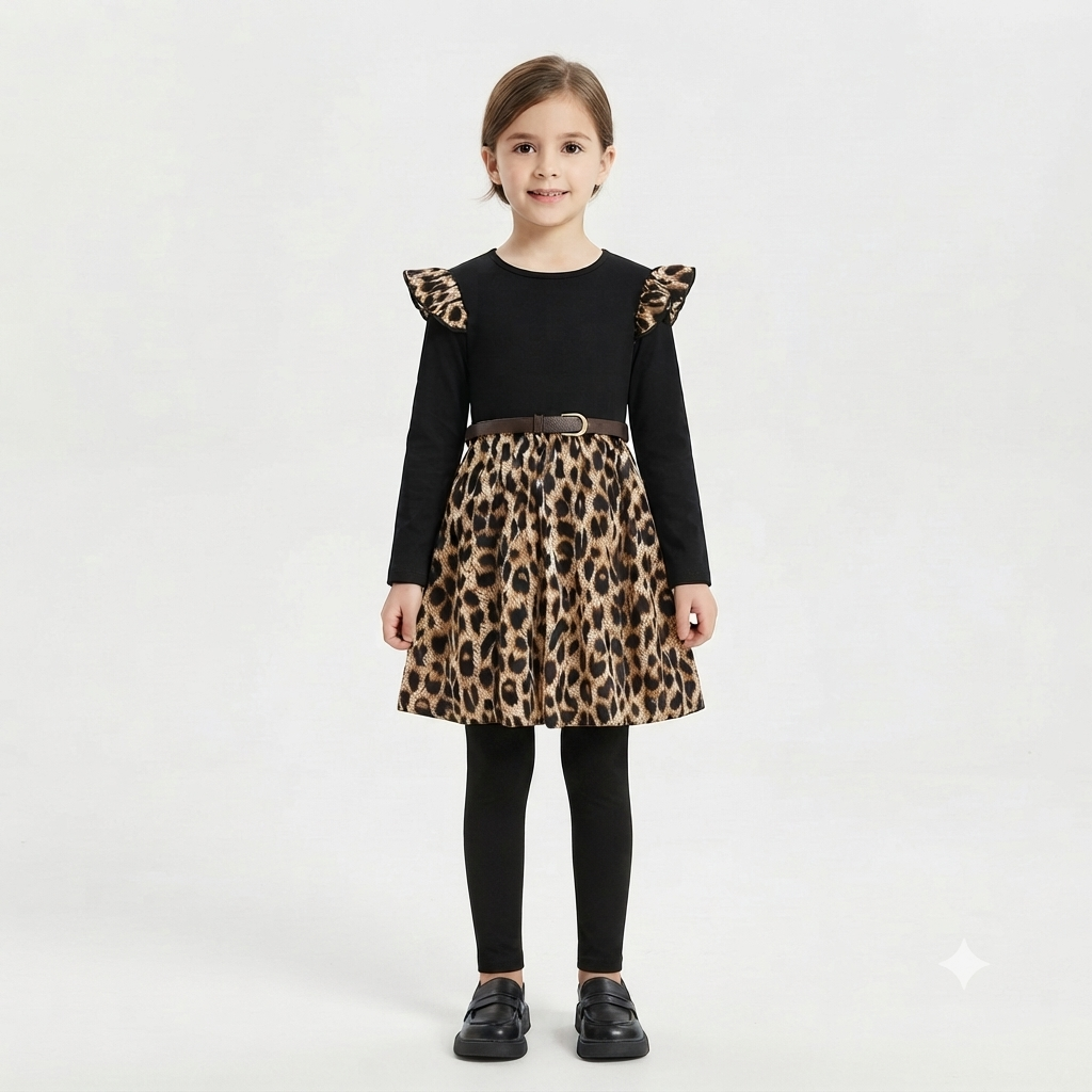 Leapored design dress 2 piece