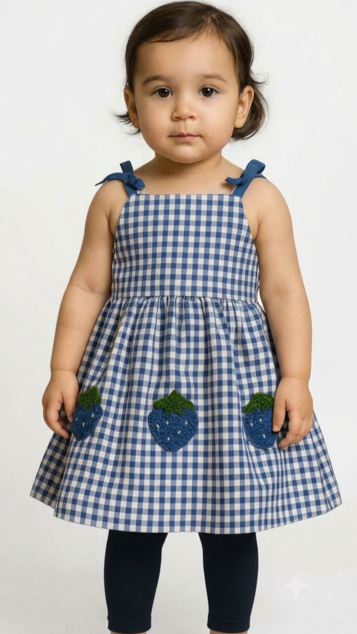 1 piece girls check frock cotton soft summer
