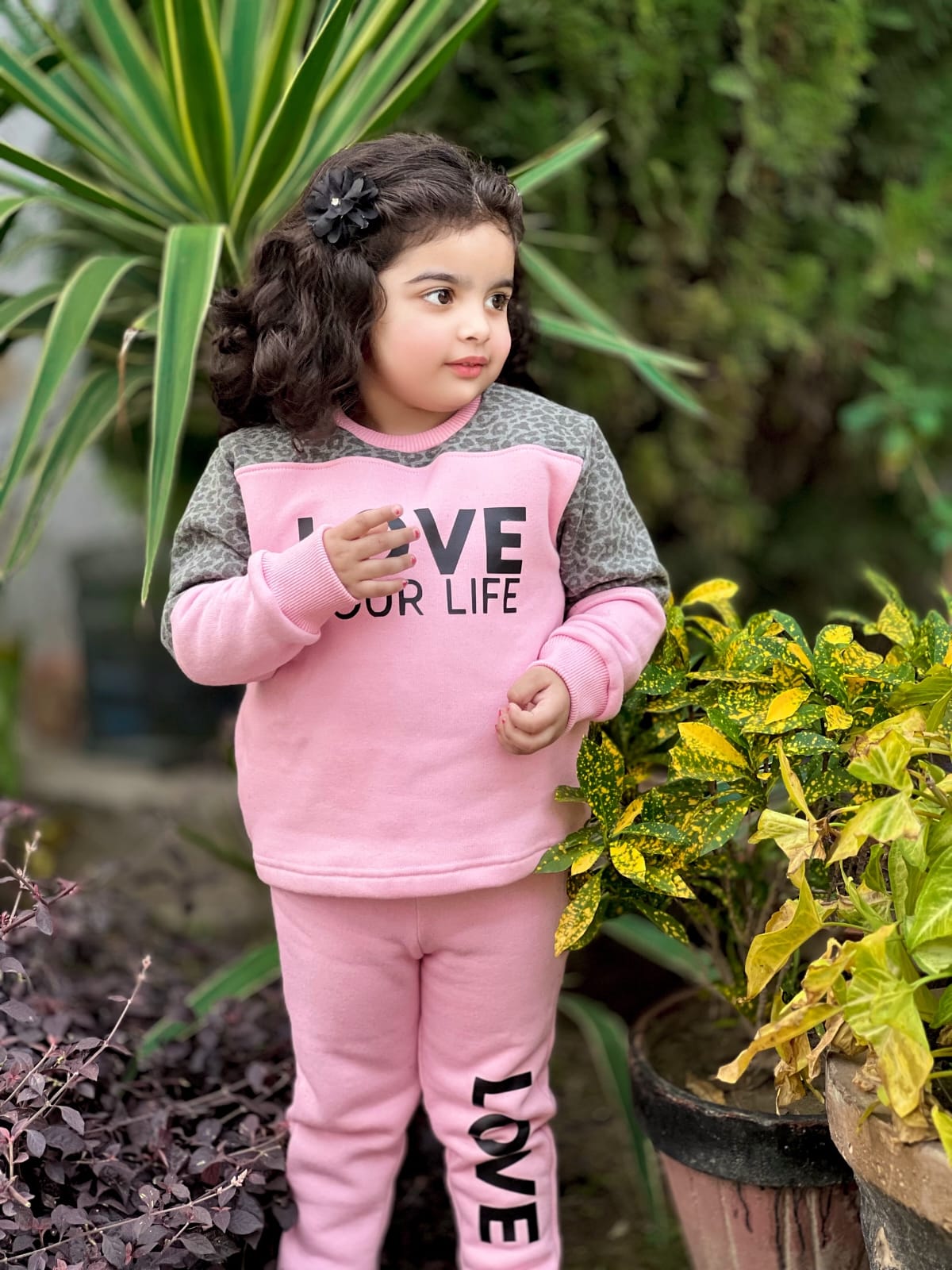 Printed winter warm top trouser set