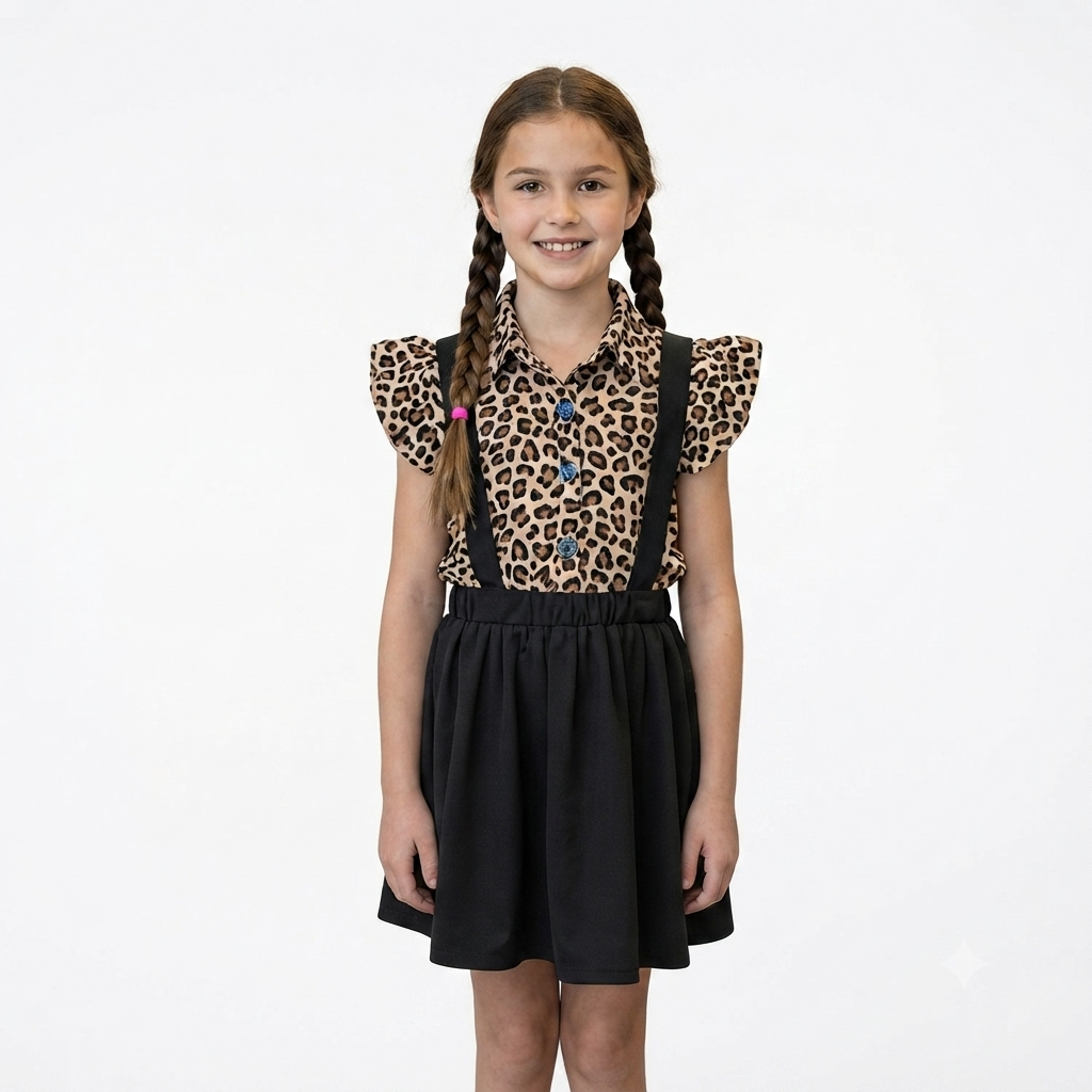 2 piece skirt set with shirt cotton for cute girls