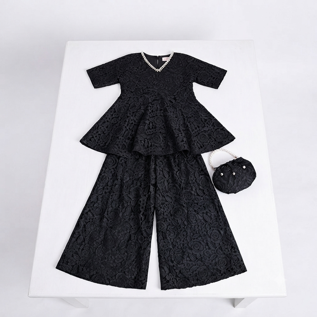 Girls frock plazo with potly purse