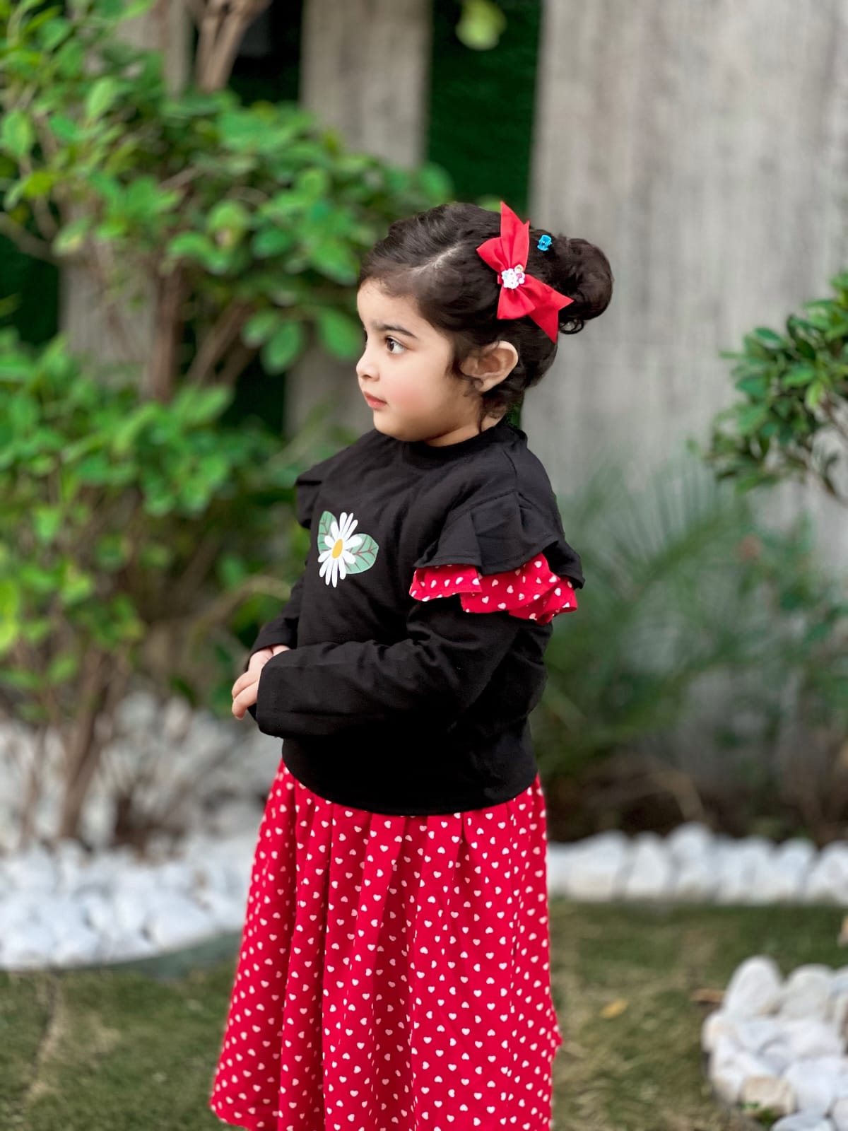 Winter set top with skirt polka dots