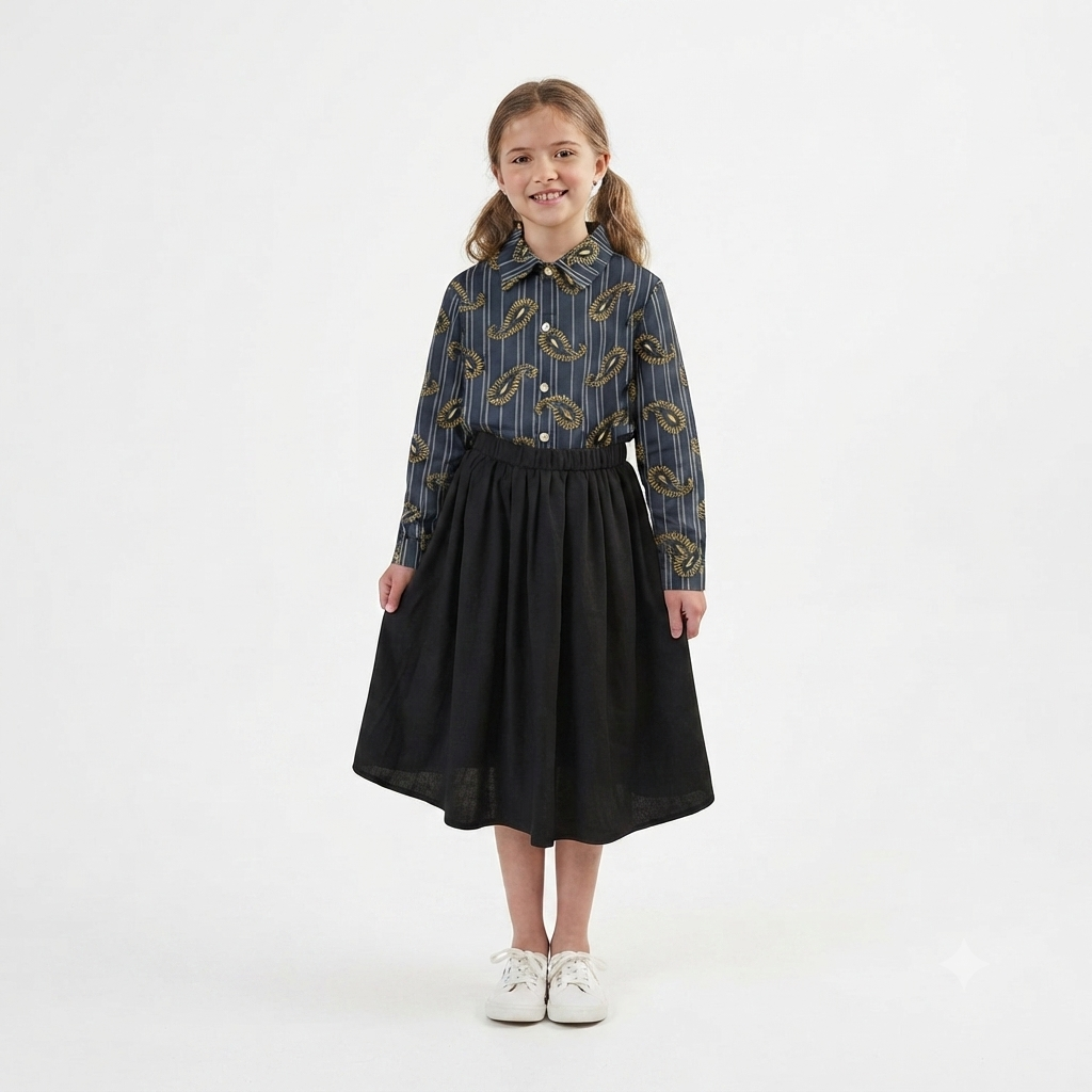2 piece girls set design top flowers skirt