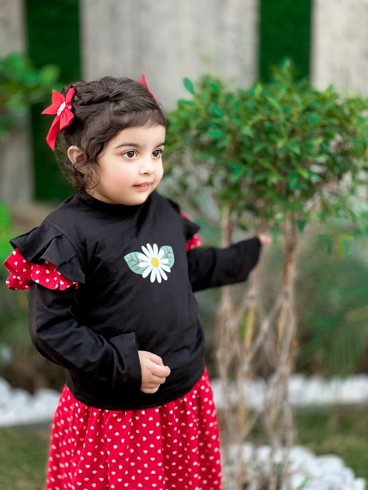 Winter set top with skirt polka dots