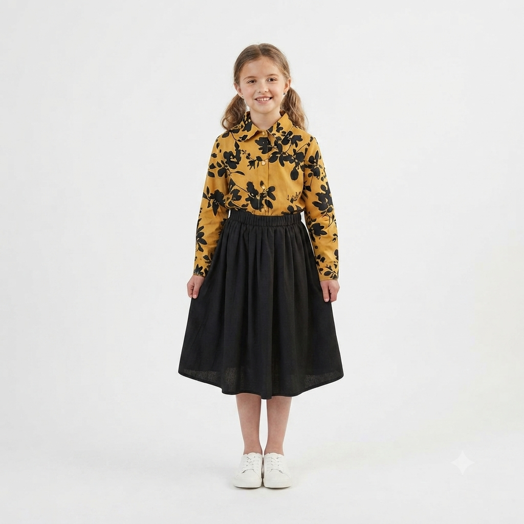 2 piece girls set design top flowers skirt