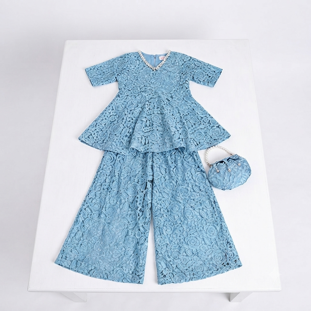 Girls frock plazo with potly purse