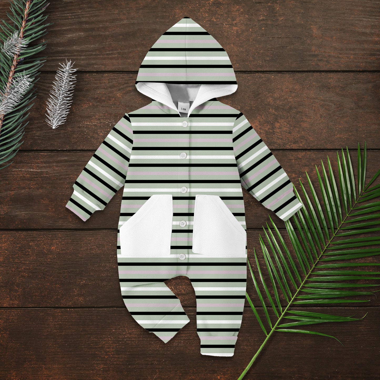 Baby Boy/Girl  Bodysuit Dark Green Lining Design Romper